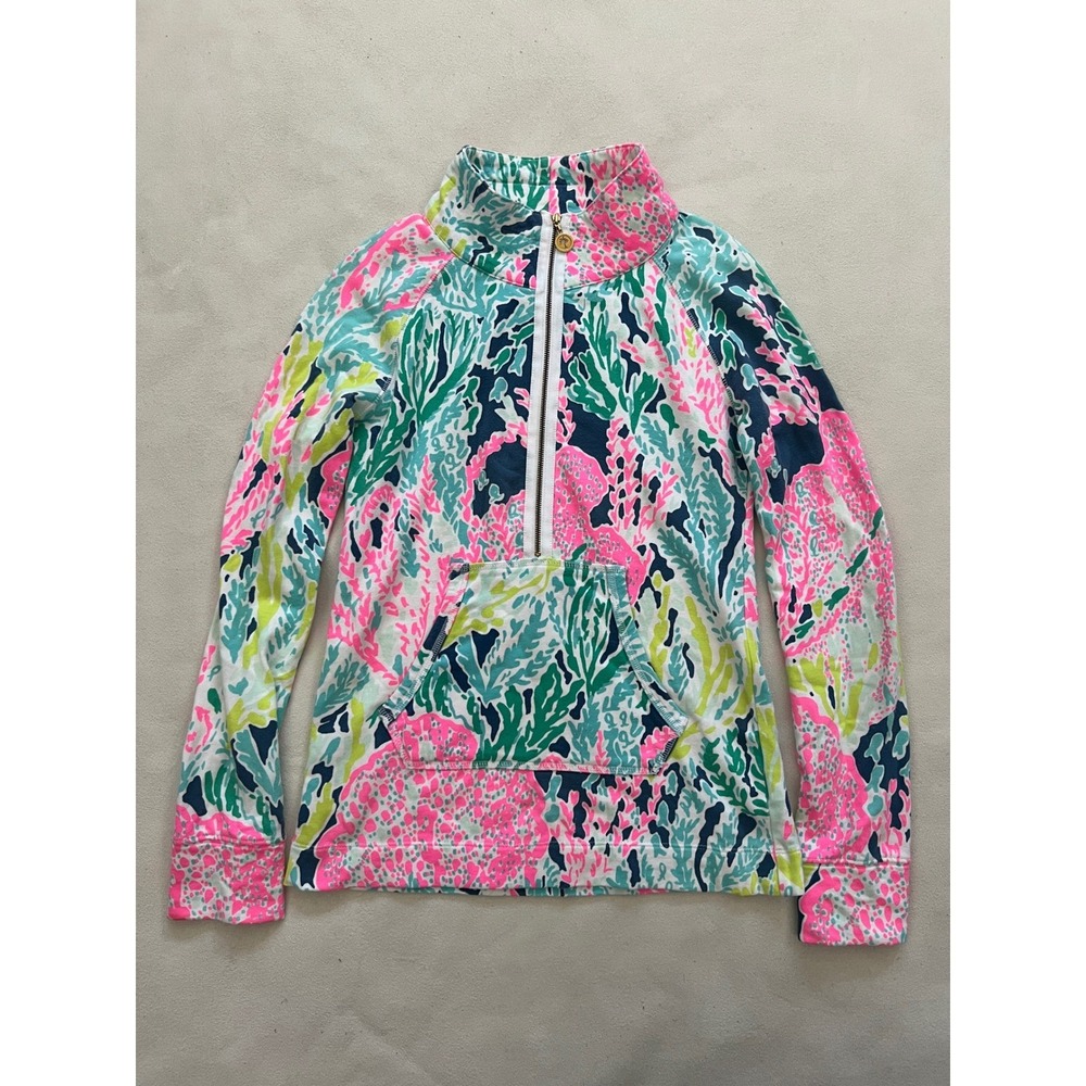 Lilly Pulitzer XXS Quarter Zip Pullover Sweatshirt Coral Sea Life Print